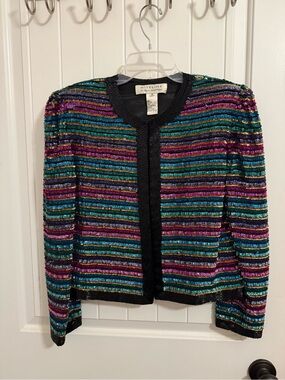 Niteline Multicolor Striped Sequin Blazer Small